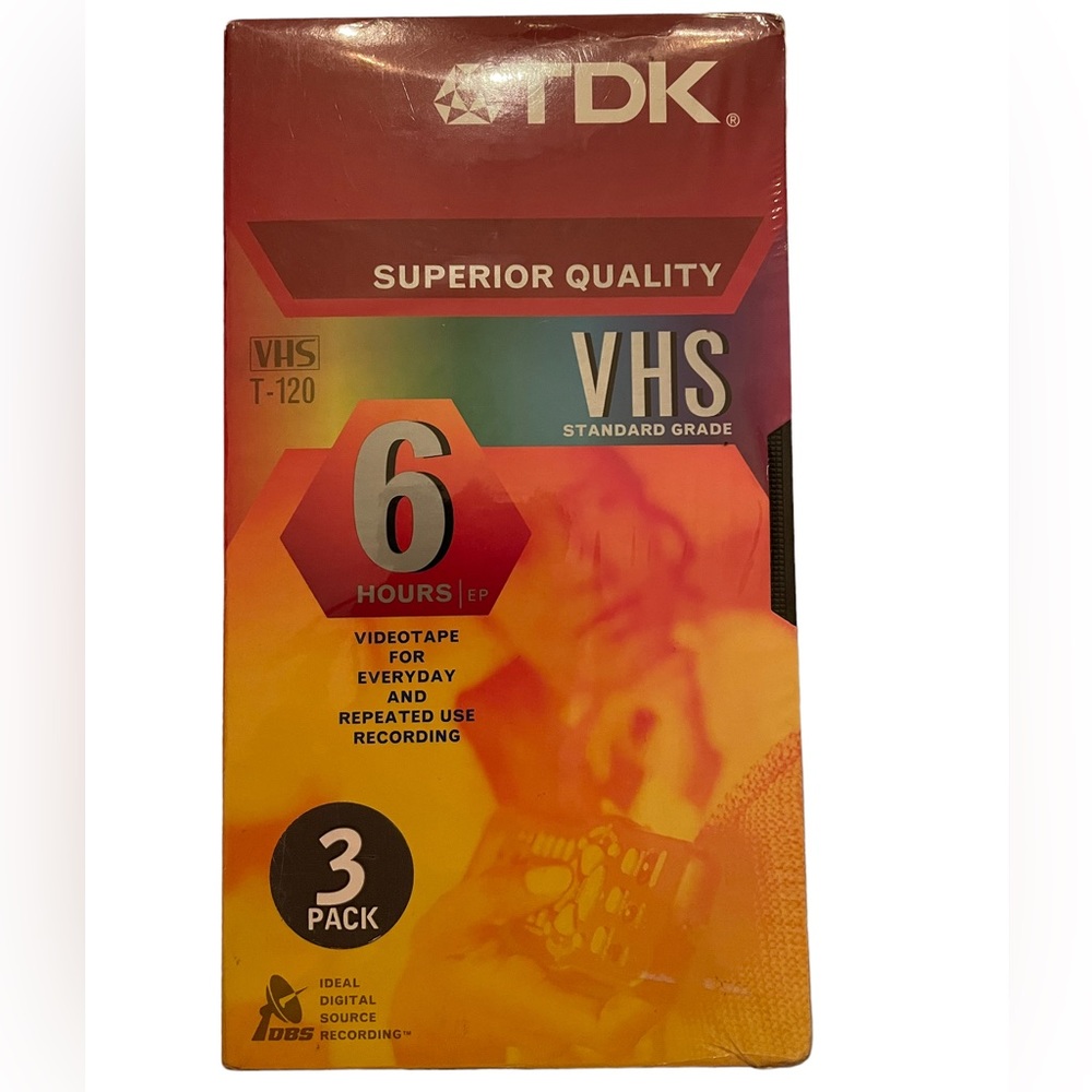 3-Pack TDK Blank VHS Tapes T-120 6 HR, New Factory Sealed
